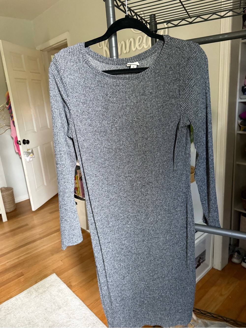 A New Day Gray Ribbed Long Sleeve Knit Dress